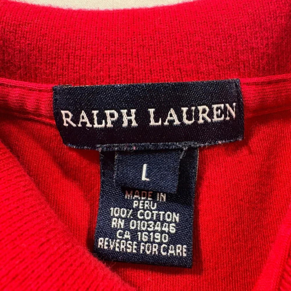 Ralph Lauren Polo Dress Girls Large Red Cotton Short Sleeve Tipped Collar Pony